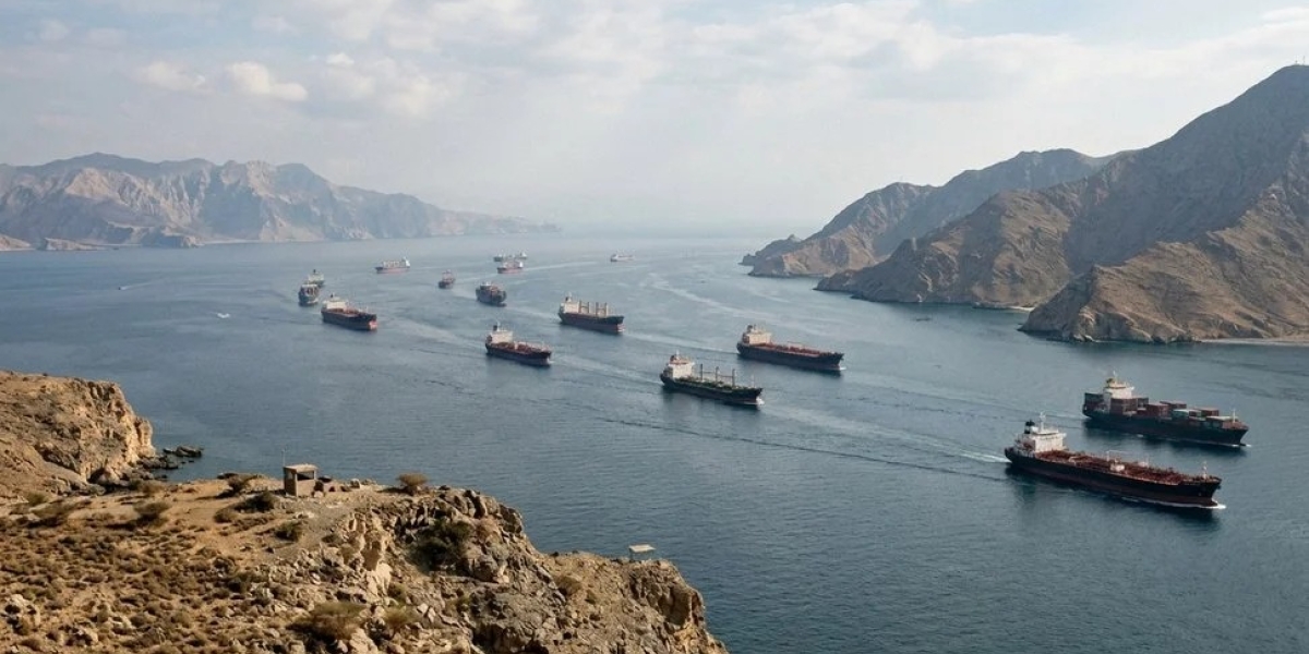 Navios em uma passagem marítima entre montanhas